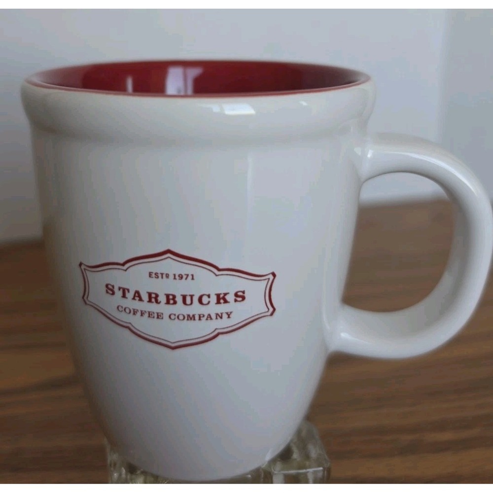 Starbucks Mug, White and Red, 13oz. 2006 EUC Vintage Style MCM